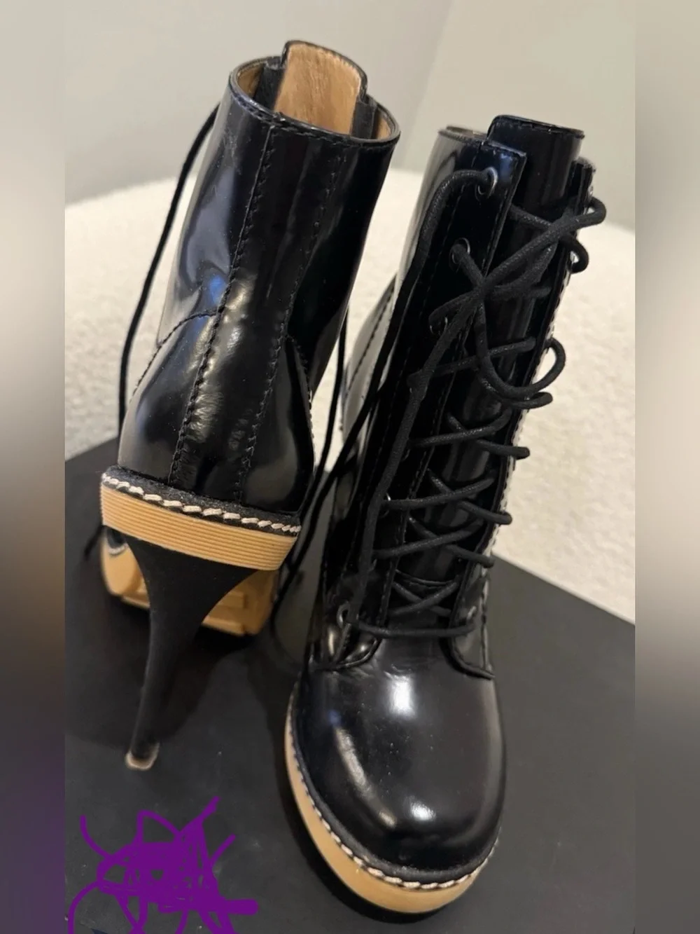 L.A.M.B. Black Lace-Up Platform Ankle Booties